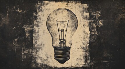 Wall Mural - Light bulb abstract background. Photocopy stippled style with collage elements of lightbulb