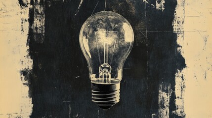 Wall Mural - Light bulb abstract background. Photocopy stippled style with collage elements of lightbulb