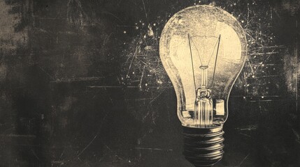Wall Mural - Light bulb abstract background. Photocopy stippled style with collage elements of lightbulb