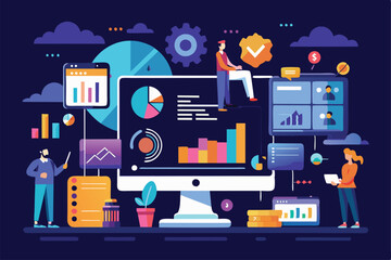 Poster - a customizable dark analytics illustration displays various data visualizations, including graphs an