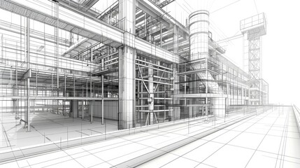 Poster - Industrial construction, wireframe rendering, technical illustration