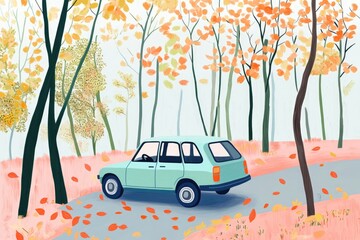 Wall Mural - Fall Scenery Road Trip Coloring Page