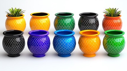 Colorful ceramic pots with a diamond pattern create a lively, stylish home for plants and flowers.