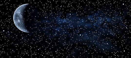 Wall Mural - A dark, starry night sky with a prominent moon and a clear area for text