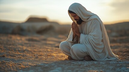 Jesus kneeling pray