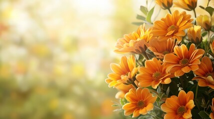 Wall Mural - Bright Orange Flowers in Bloom with Soft Focus Background in a Sunlit Garden Setting