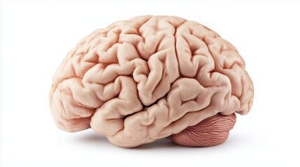 Poster - A detailed close-up of a human brain showcasing intricate folds and textures against a plain background