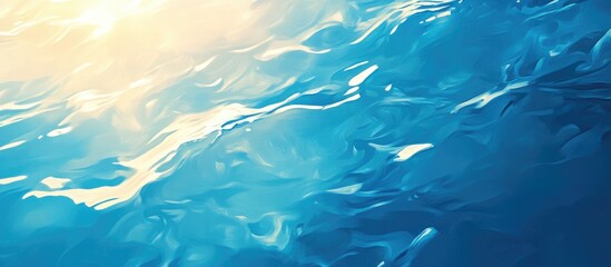 Poster - Painting of a blue water background illuminated by sunlight Close up view of a blue gradient texture creating an abstract water surface ideal for wallpaper and summery themes