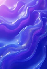 Canvas Print - Abstract background 3D, shiny plastic waves with purple blue textures and lights interesting lustrous liquid wavy texture