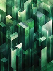 Poster - Fantasy 3D illustration featuring geometric designs in varying shades of green