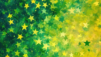 Wall Mural - Light green and yellow 2D cartoon texture featuring vibrant stars Contemporary geometric abstract illustration suitable for seasonal advertisements and booklets