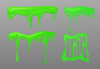 Wall Mural - green slime splatter set isolated on transparent background. vector realistic illustration of neon l