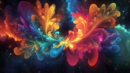 Poster - Abstract colorful fractal design bursting with imaginative elements on a dark backdrop