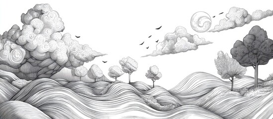 Surreal line art featuring imaginative landscape designs