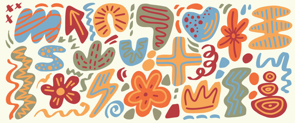 Poster - abstract vector shapes. organic doodle hand drawn graphic elements on white background. cute color m