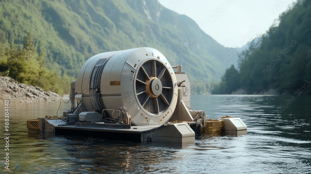 Floating hydropower generator with sleek, modern design, clean energy ...