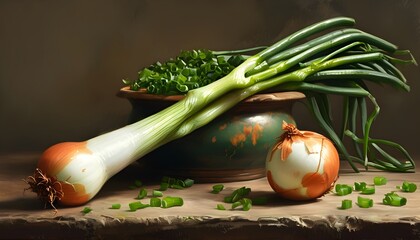 Wall Mural - Vibrant Still Life Featuring Fresh Green Onions