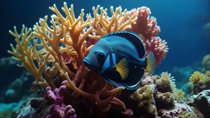 High resolution, 8K, ultra high definition, captivating deep sea views, and a plethora of vibrant marine life. Various fish and marine life, stunning coral
