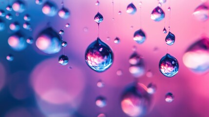 Aufkleber - Macro shot of water droplets featuring shades of pink and blue