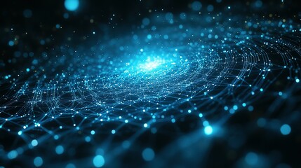 Poster - Abstract Blue Network with Glowing Nodes and Bokeh Lights