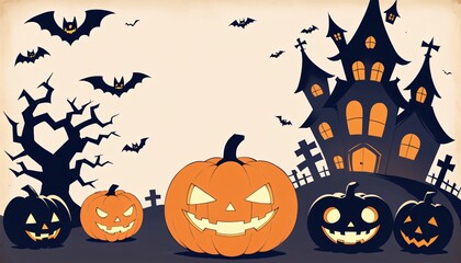 illustration of a Halloween night with moon and pumpkin background