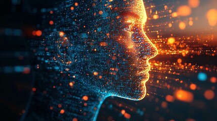 Poster - Abstract Digital Human Face Constructed from Glowing Particles