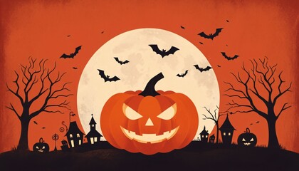 illustration of a Halloween night with moon and pumpkin background