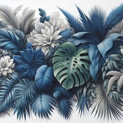 Elegant abstract composition of tropical leaves