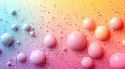 Poster - Abstract Pink and Orange Gradient Background with Shiny Spheres and Scattered Crystal-Like Objects