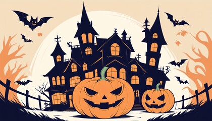 illustration of a Halloween night with moon and pumpkin background