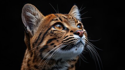 Wall Mural - A close-up portrait of a majestic wild cat gazing upward.