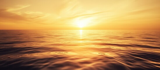 Wall Mural - Stunning Golden Sunset Over Calm Ocean Waters with Gentle Waves and Vibrant Sky