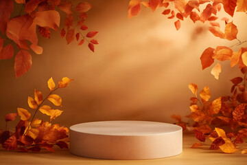 Canvas Print - Product podium in autumn warm colors for product presentation. Mockup for branding, packaging