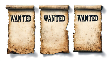 set of wild west wanted posters isolated on white background