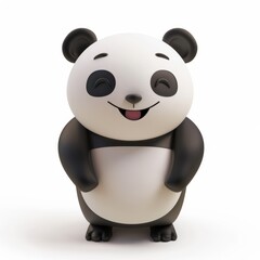 Sticker - Cute, funny panda in 3D style on a white background
