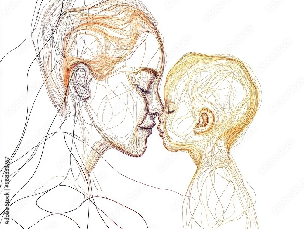 Continuous line art depicting the deep connection between a mother and ...