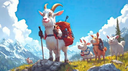 Sticker - A Group of Goats on a Mountain Hiking Trip