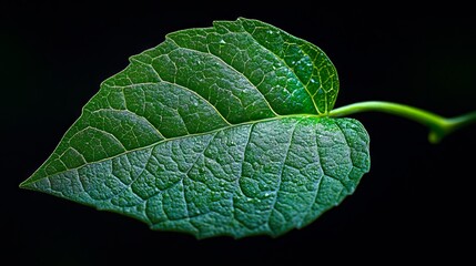 Wall Mural - A close up of a green leaf on a black background