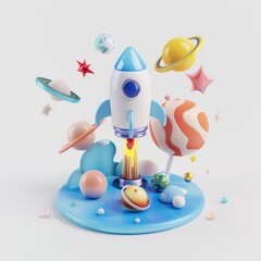 Wall Mural - rocket in 3D style on a white background
