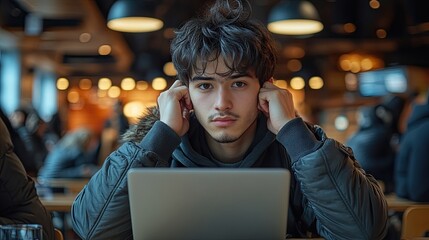 Poster - sad student get rejected from university reading email hands in hair unsuccess