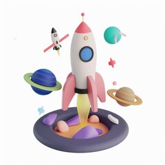 Wall Mural - rocket in 3D style on a white background
