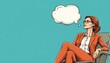 © BlockBrushstrokes - Cartoon illustration of a businesswoman seated with a thought bubble