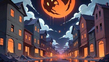 illustration of a Halloween night with moon and pumpkin background