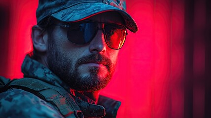 Poster - american hacker in military unifrorm on dark web cyberwar concept