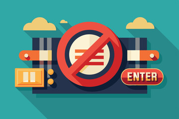 Poster - A vibrant, illustrative sign indicates entry permission with distinct graphics and customizable elements, set against a colorful backdrop.