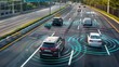 © improvee design - Autonomous cars driving on a highway. The cars are equipped with sensors that allow them to navigate safely and efficiently.