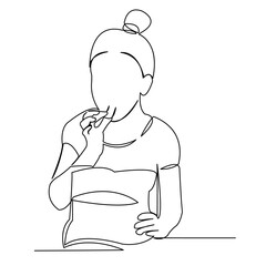 Wall Mural - One continuous single drawing line art flat doodle chip, girl, snack, happy, food. Isolated image hand draw contour on a white background
