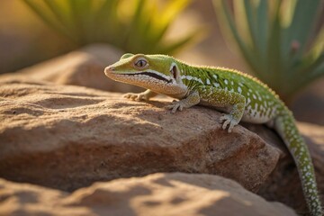 Gecko Climbing a Rock in a Desert Oasis