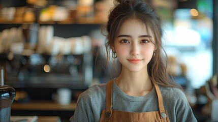 beautiful female barist working in coffee shop university student working part time in cafe