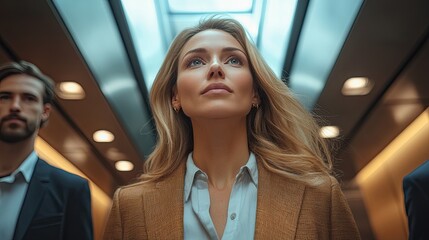 Wall Mural - business people in the elevator in modern office building